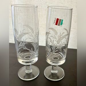 2 vintage, etched, wheat patterned, glasses. Italian, circa 1950s